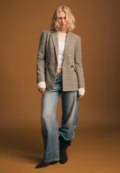 Marynarki i żakiety damskie - Stradivarius Marynarka w kratę o regularnym kroju Brązowy L - miniaturka - grafika 1