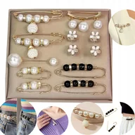 Broszki - ZESTAW 12 OZDOBNYCH BROSZEK / PRZYPINEK DEKORACYJNYCH PERŁY KWIATY ZŁOTE - miniaturka - grafika 1