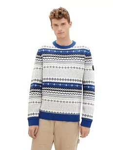 TOM TAILOR sweter męski, 34443 - niebieski biały wielokolorowy żakard, L - Swetry męskie - miniaturka - grafika 1