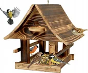Karmniki dla ptaków - Solidny Drewniany KARMNIK XXL DLA PTAKÓW karmik opalane drewno 25x26x30CM - miniaturka - grafika 1