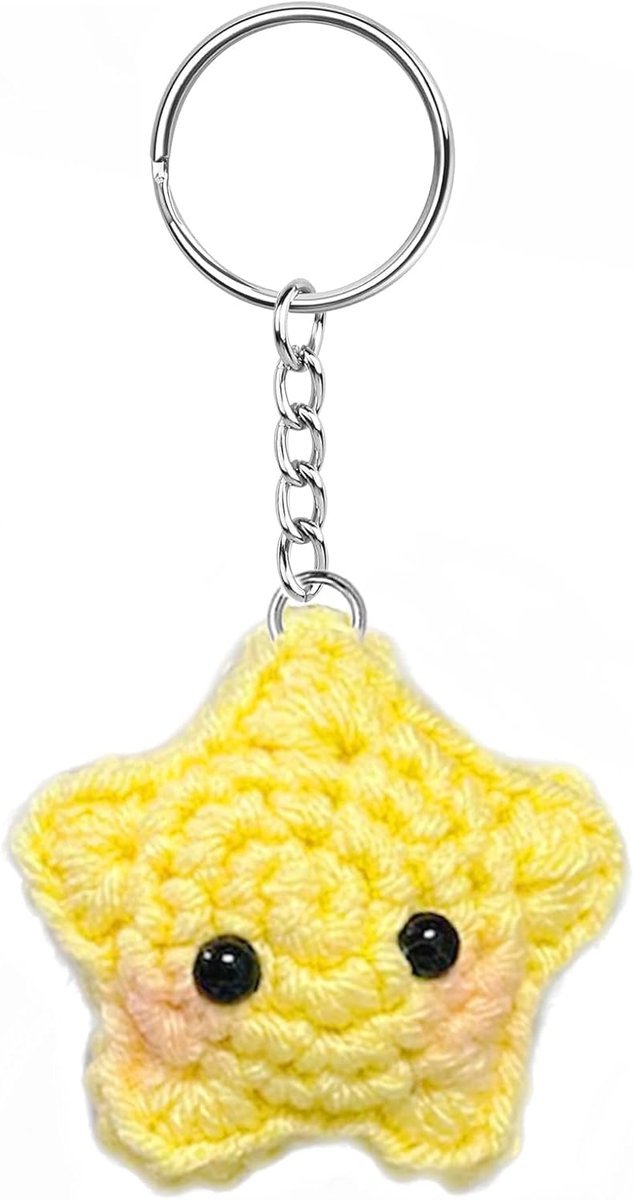 Słodka gwiazda breloczek do kluczy szydełkowany, Kawaii Plush Keychain Star, uroczy breloczek do kluczy samochodowych, plecaka i torebki, szydełkowa..