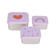 Zestawy naczyń dla dzieci - Lassig, Happy Rascals Heart, Pojemnik na przekąski snackbox ze stali nierdzewnej, 3 szutki, lavender - miniaturka - grafika 1