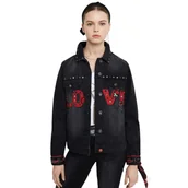 Kurtki damskie - Kurtka damska Desigual Love Heart jeansowa z naszywkami-XS - miniaturka - grafika 1