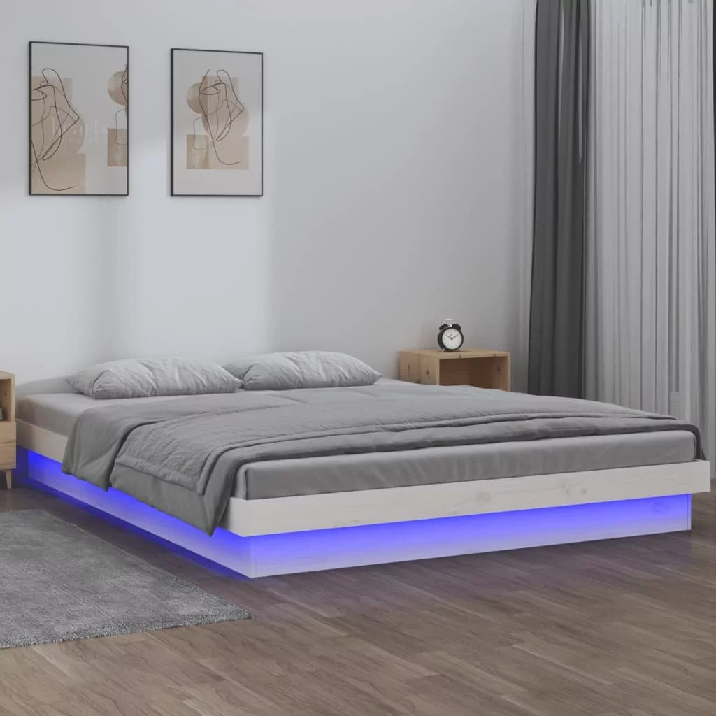 Lumarko Rama łóżka z LED, biała, 120 x 200 cm, lite drewno