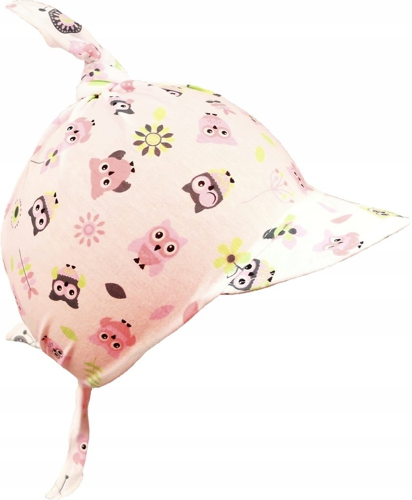 CHUSTKA Z DASZKIEM czapka lato SOWY RÓŻ KLEKLE