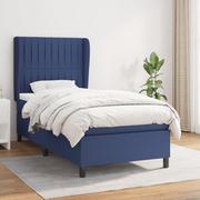 Łóżka - Łóżko kontynentalne z materacem, niebieskie, tkanina 100x200 cm Lumarko! - miniaturka - grafika 1