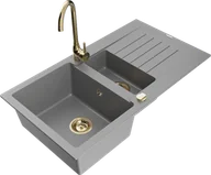 Zlewozmywaki z baterią - Mexen Matias zlewozmywak granitowy 1,5-komorowy z ociekaczem i baterią kuchenną Telma, szary - 6502-71-670200-50 - miniaturka - grafika 1