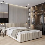 Łóżka - Łóżko tapicerowane z pojemnikiem SFG0160 160x200 Welur Beżowy #03 - miniaturka - grafika 1