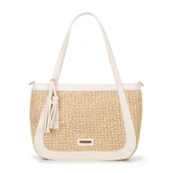 Torebki damskie - Damska torebka na ramię z plecionki beżowo - kremowa - miniaturka - grafika 1