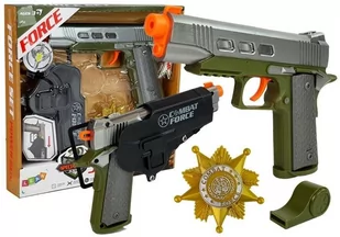 Import LEANToys Zestaw Policyjny Pistolet 20cm Odznaka Gwizdek Kabura Efekty Świetlne Dźwięk LT-7869-0 - Zabawki militarne - miniaturka - grafika 1