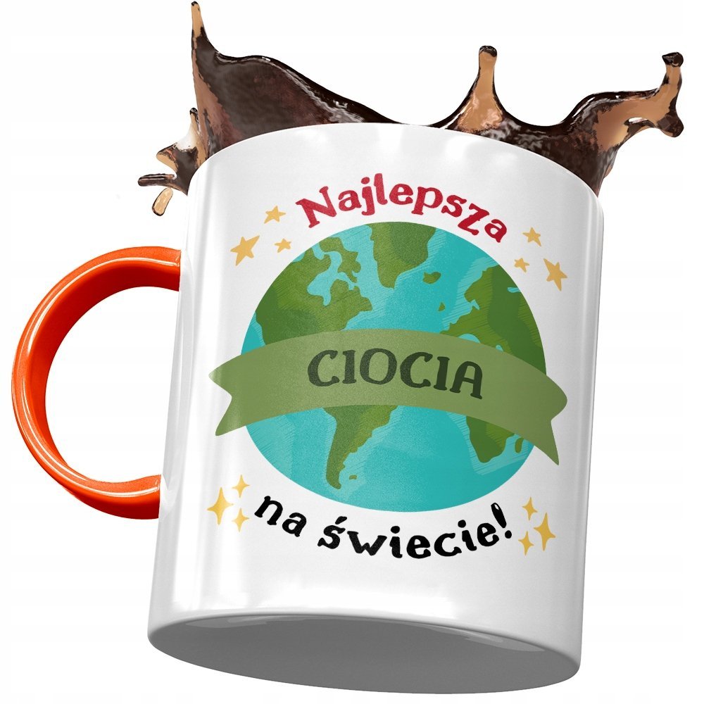 Kubek Pomarańczowy Dla Cioci Ciotuni na Prezent z Nadrukiem ze Zdjęciem + Opakowanie na prezent (wzór 01)