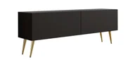 Szafki RTV - Szafka RTV: dwoje drzwi, dwie półki, kolor: czarny matowy, złote nóżki, A: szer. 140 cm, wys. 52 cm, gł. 32 cm - miniaturka - grafika 1