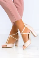 Sandały damskie - Beżowe sandały skórzane damskie na słupku t-bar z zakrytą piętą PRODUKT POLSKI Casu 2296 - miniaturka - grafika 1