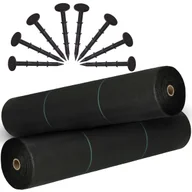 Agrowłókniny - Agrowłóknina mata antychwastowa 1,6m x 50m agrotkanina czarna 135 g/m2 + kotwy mocujące 50 szt. kołki - miniaturka - grafika 1