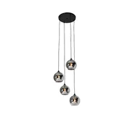 Lampy sufitowe - QAZQA Czarna lampa wisząca art deco z przydymionym szkłem 4-light - Wallace - miniaturka - grafika 1