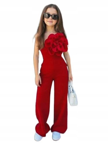 SHEIN CZERWONY KOMBINEZON DZIECIĘCY Z KWIATOWĄ APLIKACJĄ 128-134CM 11GC