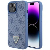 Etui i futerały do telefonów - Guess GUHCP15SP4TDPB iPhone 15 6.1" niebieski/blue hardcase Leather 4G Triangle Strass - miniaturka - grafika 1