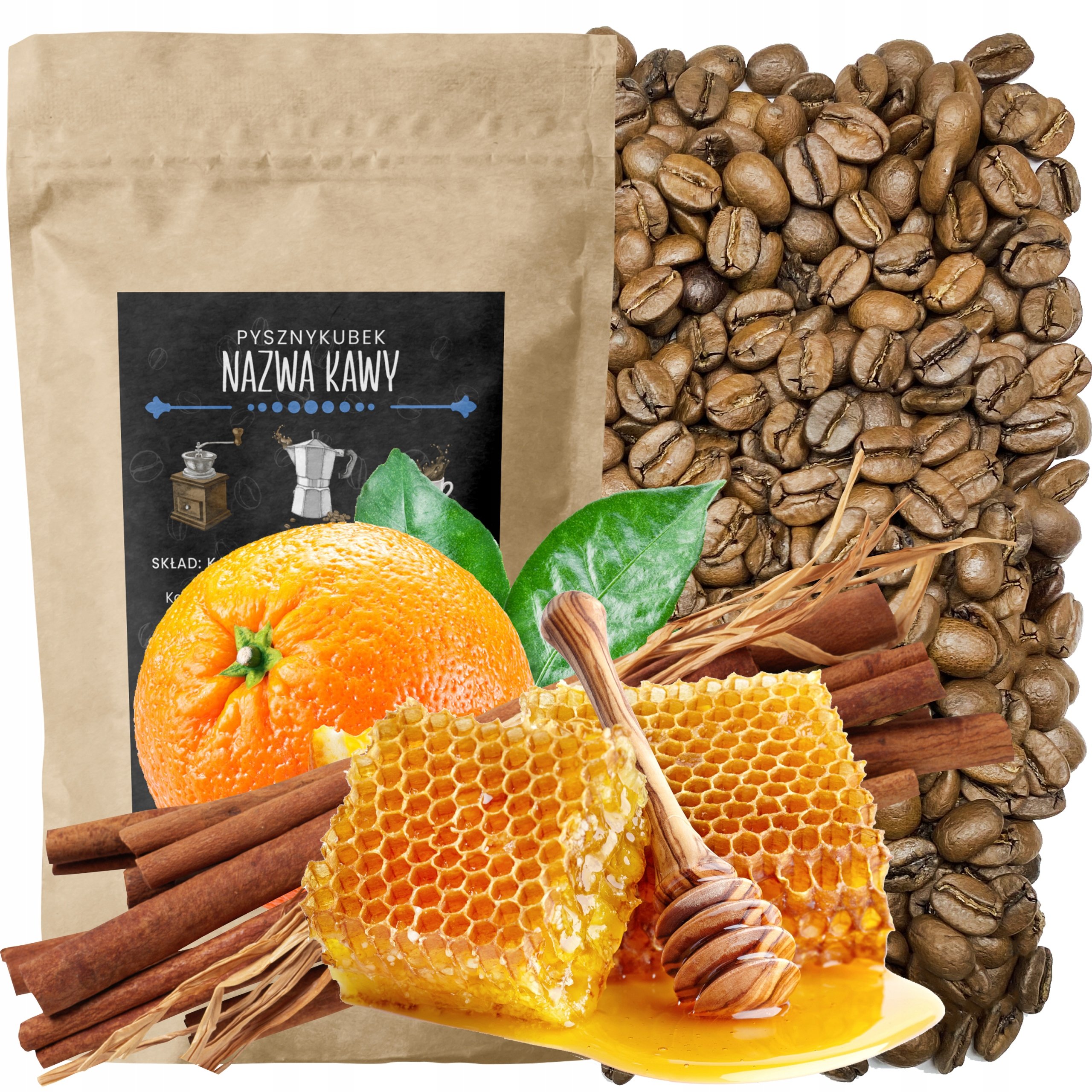 Kawa smakowa Miód Pomarańcza Cynamon 1000G 1KG arabica