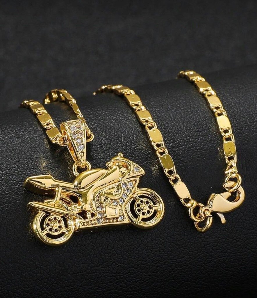 Naszyjnik Wisiorek Motor Motocykl Złoty Diamentowy Ścigacz Prezent Y2K