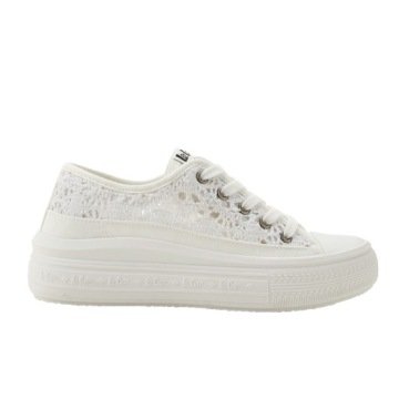 Trampki Lee Cooper Damskie Białe Lekkie Tenisówki Na Platformie Koronkowe