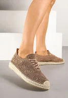 Trampki damskie - Ciemnobeżowe Tenisówki z Ażurową Cholewką i Plecionką Meverra - miniaturka - grafika 1