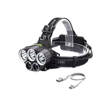 Latarki - Latarka czołowa z 5 diodami LED i 6 trybami świecenia, ładowalna i wodoodporna - miniaturka - grafika 1