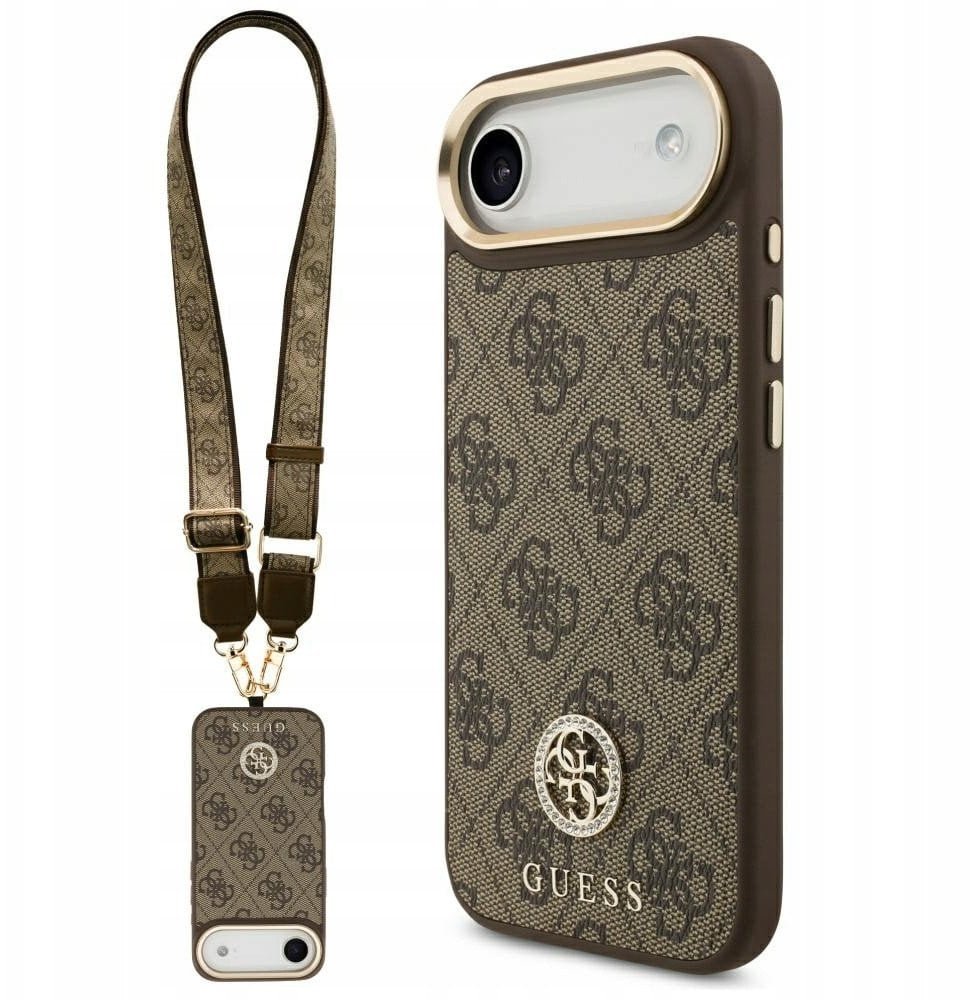 Etui Guess 4G Strass Logo & Big Strap Metal Buttons MagSafe do Apple iPhone Air brązowy
