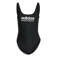 Stroje kąpielowe - adidas Damski strój kąpielowy z dekoltem w kształcie litery U, czarny 112 cm, Czarny, 128 - miniaturka - grafika 1
