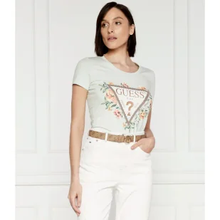 GUESS T-shirt TRIANGLE FLOWERS | Regular Fit - Koszulki i topy damskie - miniaturka - grafika 1