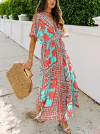 Sukienki - Milan Kiss Sukienka w kolorze turkusowo-koralowym - miniaturka - grafika 1