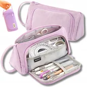 Kosmetyczki, organizery i kuferki - PIÓRNIK SZKOLNY KOSMETYCZKA SASZETKA NA PRZYBORY SOLIDNA RÓŻOWY ZAMASZ - miniaturka - grafika 1