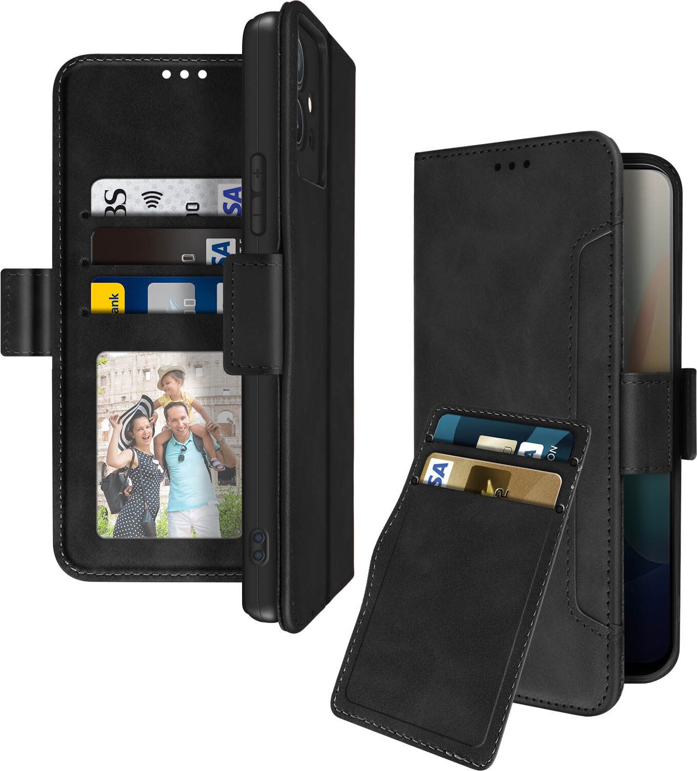 Vivo Y55 5G flip cover z portfelem i zintegrowaną funkcją podstawki - czarny