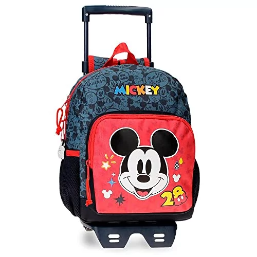 Disney Mickey Get Moving plecak przedszkolny z wózkiem, wielokolorowy, 23 x 28 x 10 cm, poliester, 6,44 l, kolorowy, przedszkolny plecak na kółkach, kolorowy, Plecak przedszkolny na kółkach