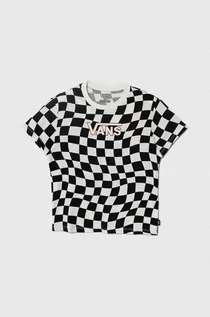 Koszulki dla dziewczynek - Vans t-shirt bawełniany dziecięcy WARPED 66 CHECK CREW kolor czarny - grafika 1