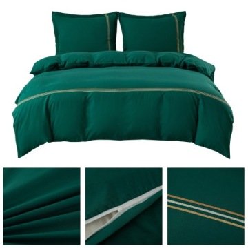 Pościel 200x220 3cz poszewki 70x80 gładka z Haftem Lumera komplet Zielona