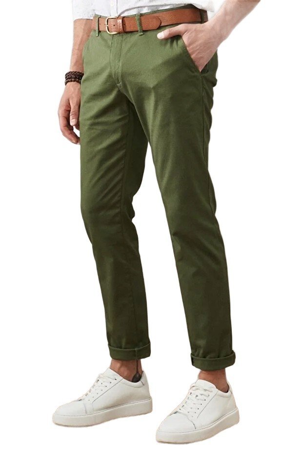 ALTINYILDIZ CLASSICS SPODNIE MĘSKIE CASUAL CHINOS ZIELONE MANKIETY 48 5DA