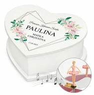 Pamiątka Pierwszej Komunii Świętej - Szkatułka na biżuterię w kształcie serca z pozytywką i nadrukiem dla - miniaturka - grafika 1