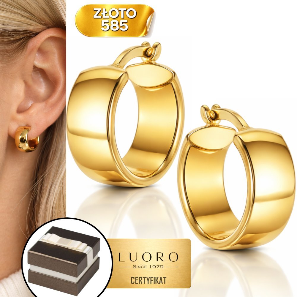 KOLCZYKI ZŁOTE 585 14K SZEROKIE KOŁA 14 CM ANGIELSKIE ZAPIĘCIE