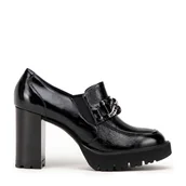 Półbuty męskie - Damskie czółeczka ze skóry lakierowanej na słupku czarne - miniaturka - grafika 1