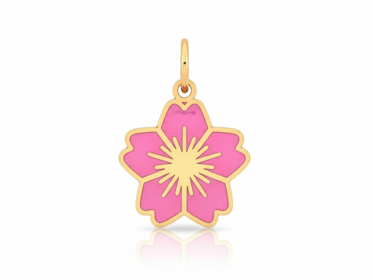 Zawieszka złota 585 14k różowy kwiatek emaliowany 0.52g delikatna modna