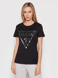 Koszulki sportowe damskie - Guess T-Shirt V2RI13 K8HM0 Czarny Regular Fit - grafika 1