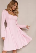 Sukienki - Różowa Sukienka o Rozkloszowanym Kroju z Gorsetową Górą Tillitte - miniaturka - grafika 1