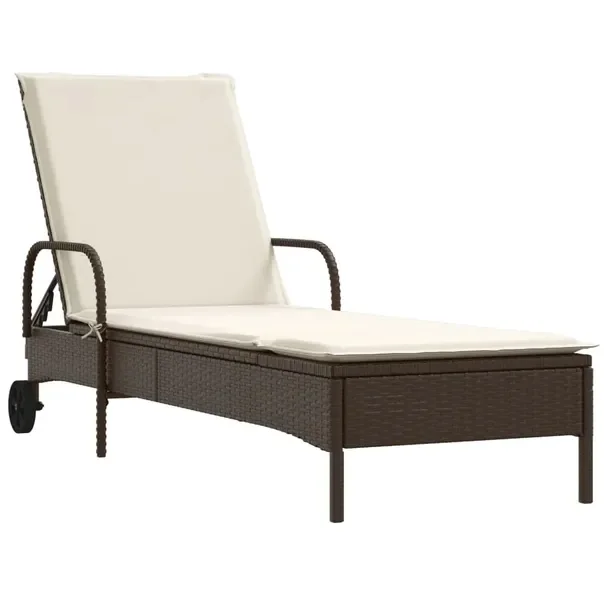 Leżak ogrodowy z kółkami brązowy, rattan PE, 61 x 200 x 48 cm