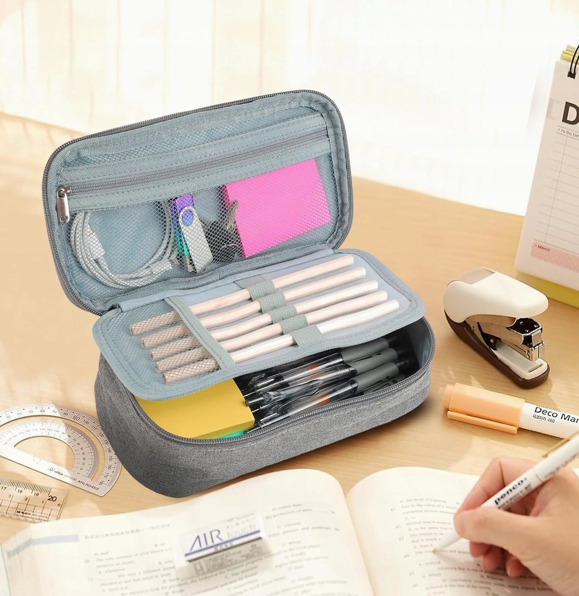 PRZEGRÓDEK 5 DUŻY SZARY ETUI ORGANIZER NA PRZYBORY SZKOLNE
