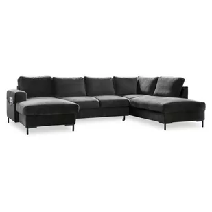 Ciemnoszara aksamitna rozkładana sofa w kształcie litery "U" Miuform Lofty Lilly, prawostronna - Narożniki - miniaturka - grafika 1