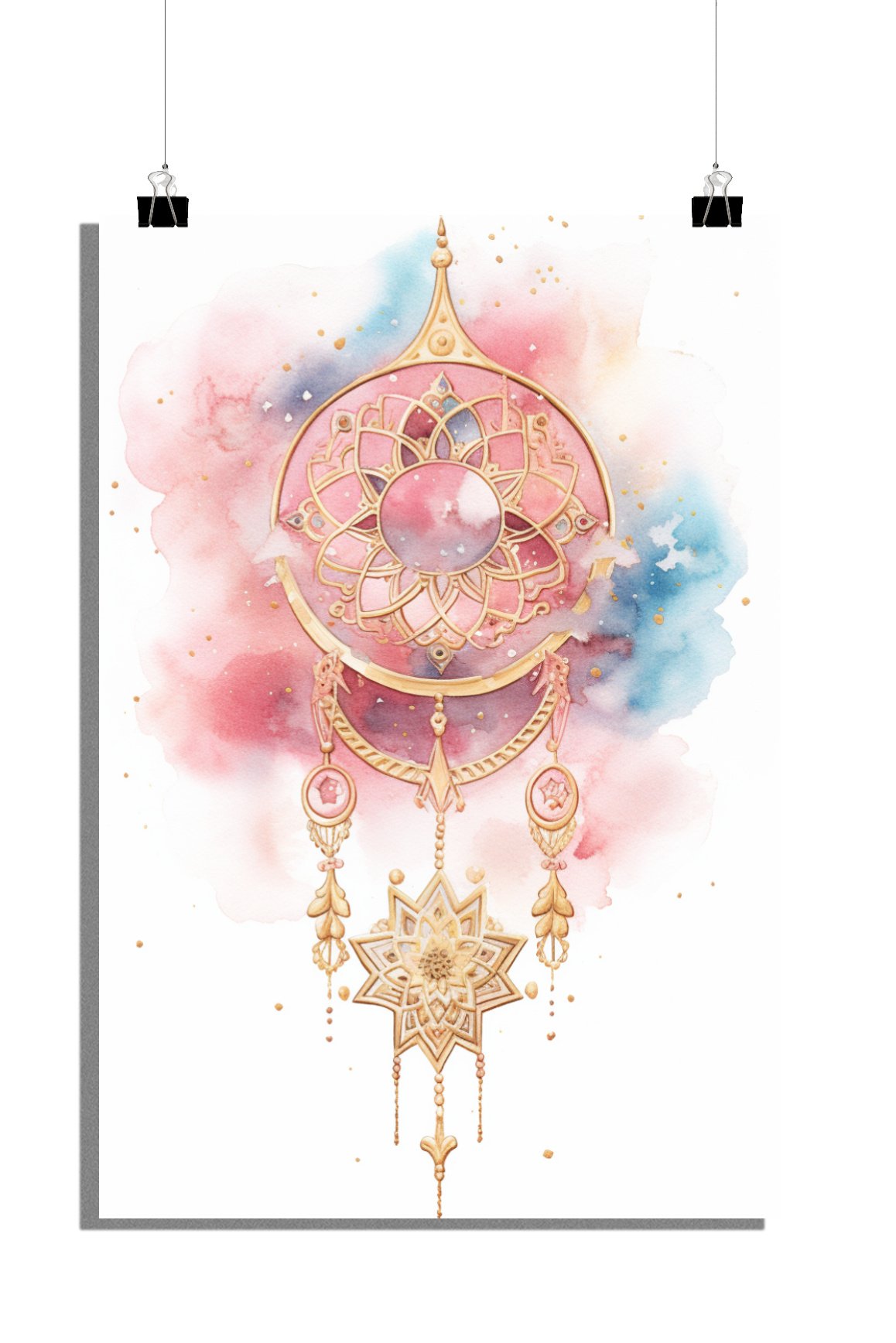 Plakat Dreamcatcher - Plakat akwarelowy - Złoty plakat - Plakat artystyczny - Stylowy plakat - 61x91cm - Idealny do oprawienia w ramę