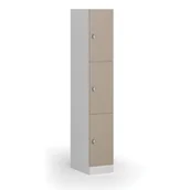 Szafki biurowe - Szafka ubraniowa ze schowkami, 3 schowki, 1850 x 300 x 500 mm, zamek obrotowy, drzwi beżowe - miniaturka - grafika 1