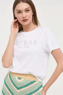 Koszulki sportowe damskie - Guess t-shirt bawełniany kolor biały - grafika 1
