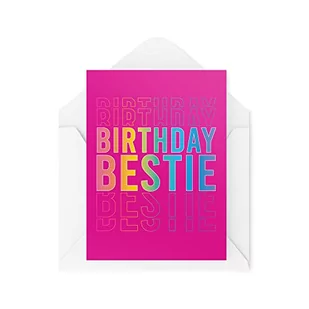 Kartki urodzinowe z napisem 'Happy Birthday' | 'Birthday Bestie' | dla niego jej przyjaciół najlepszy przyjaciel nowość żart kolegi przyjaciel kolorowy jasny | CBH584 - Kartki okolicznościowe i zaproszenia - miniaturka - grafika 1