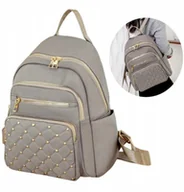 Plecaki - Plecak Szary wodoodporny Pikowany damski Pojemny 2w1 szkoły pracy miejski - miniaturka - grafika 1